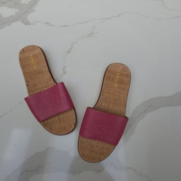Coach Spruce Open Toe Leather Slides Sandal' In Pink - Picture 5 of 5